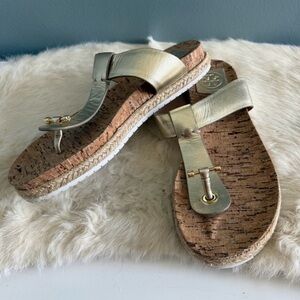 Tory Burch Metallic Gold Leather Cork Thong Sandals